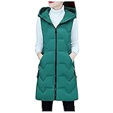 Material: Daunen + Baumwolle. FFFZW Daunenweste Für Damen,Warmer Daunenmantel/Simple Mode Stehen Die Muffe/Leichte Gesteppte Weste/Medium Lange Dicker Lose/Gilet Für Damen Mädchen Winter Outdoor Klettern Reisen(Grün, L)