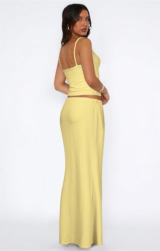 Two Piece Skirt Set for Women - Sexy 2 Pc Sleeveless Spaghetti Strap Pleated Tank Top Maxi Long Skirts Sets4