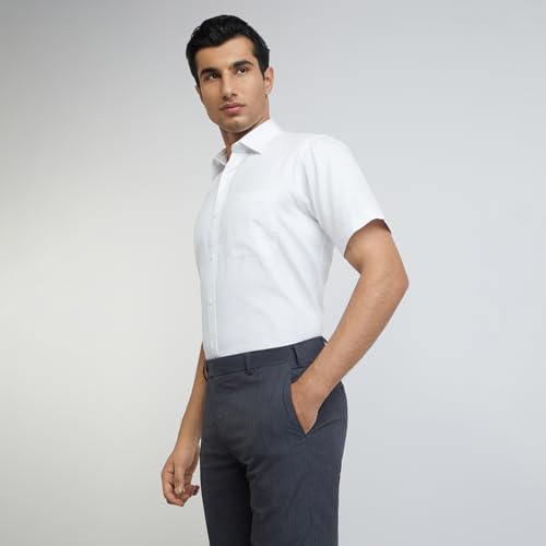 Image of Raymond Men's Slim Fit Solid Pattern Pure Cotton Semi Cut Away Collar Full Sleeve Formal Shirt