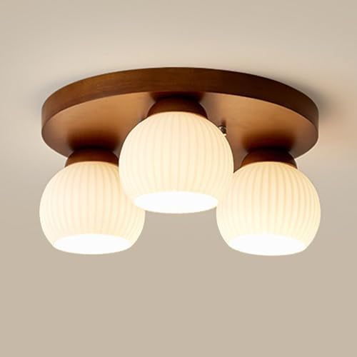 Jadssox Accesorios de iluminación cerca del techo, iluminación moderna de techo de madera de 15.7', accesorios de iluminación de techo modernos de montaje semiempotrado, luces de techo de vidrio en el