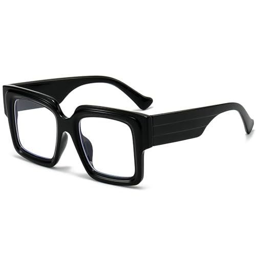 Image of Mirkcittle Eyeglasses Oversized Blue Light Glasses for Women Men Square Fashion Thick Glasses Non-Prescription Black Glasses