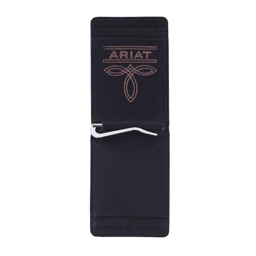 ARIAT Men's Large Logo Bull Hide Leather Bifold Money Clip Wallet3