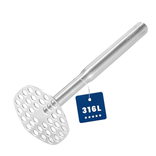 Aihomo 316L Stainless Steel Potato Masher Heavy Duty, Durable One-Piece Design Masher Kitchen Tool, Rustproof Potato Smasher for Mashing Potatoes, Beans, Avocados, Fruits & Vegetables, Dishwasher Safe