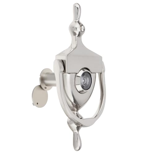 HOJLKLD Door Knocker with Door Viewer,152mm Zinc Alloy Front Knocker, 180-Degree Solid Brass Peephole with Privacy Cover, 14mm Spy Hole for 35mm to 58mm Thickness Doors (Brushed Nickel)