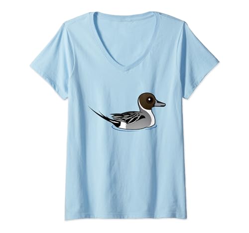 Womens Cute Cartoon Northern Pintail Birdorable Waterfowl Duck V-Neck T-Shirt