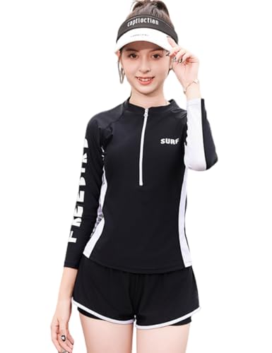 Image of KORADI Girls Swimsuits Rash Guard Swim Set Kids Two-Piece Bathing Suits Teen Swimwear Beach Shorts Sun Protection Swim Shirts