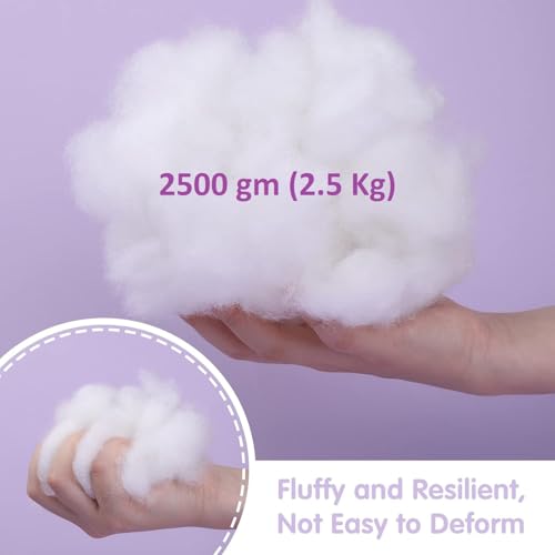 Image of Soft 2.5 Kg Fiber, Racron Polyester Synthetic Cotton Filling for Cushion, Pillow, Teddy Bear, Toy Stuffing (2.5 Kg, Pure Virgin Fiber, White) (Vacuum Packed)