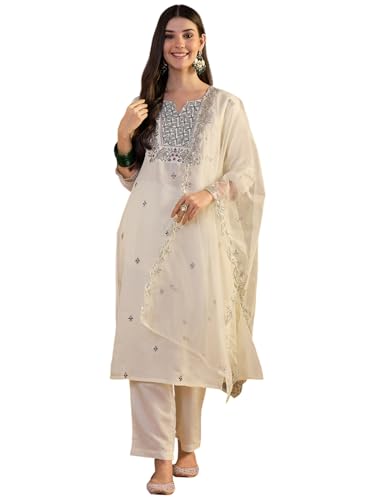 Kurti brodé ensemble avec dupatta pour femme tunique blanche été taille L