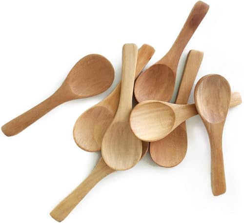 20 Pack 3.5'' Mini Wooden Spoons, Tiny Teaspoon for Honey/Jars/Sugar/Spices, Reusable Kitchen Supplies, Coffee/Yogurt/Ice Cream Tools (Light Brown)