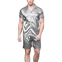 Conjunto de pijama de satén de manga corta para hombre con