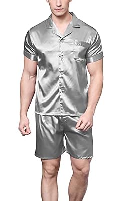 Conjunto de pijama de satén de manga corta para hombre con pantalones cortos, gris, M | Ya disponible en tu tienda friki favorita! En mundofriki.es!