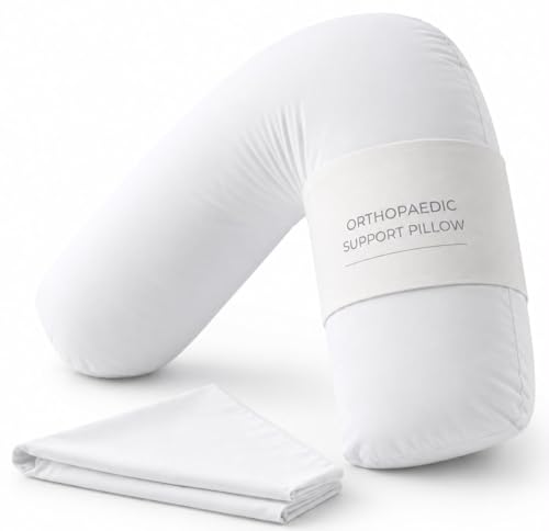 Image of V Pillow With Free Pillowcase – Anti-Allergic With Extra Filled Hollow Fibre V Shaped Pillow With Pillow Cover for Ultimate Comfort - Ideal for Nursing, Maternity & Pregnancy, 75 X 35cm, White