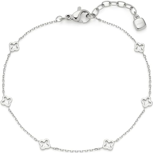 Leonardo Jewels Minelli 023194 - Collana da donna in acciaio INOX con ciondolo a forma di quadrifoglio in madreperla, adatta per incisione, lunghezza 45-50 cm, 45, Acciaio inossidabile, Nessuna pietra