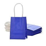 Small Blue Paper Bag with Handle 6x4.5x2.5 inch for Wedding Birthday Baby Shower Recycled Bag, Pack...