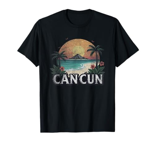 Recuerdo Vintage Paisaje Retro Cancún Camiseta