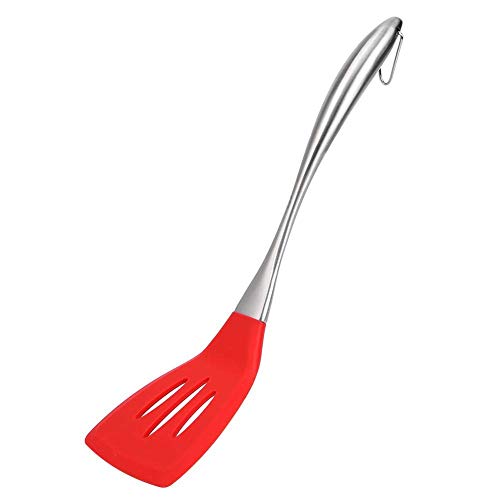 Image of we3 Silicone Wok Slotted Spatula Turner BPA Free 500�F Stainless Steel Handle 14 Inch for Non Stick Cookware|Steel Slotted 35CM L| (RED)