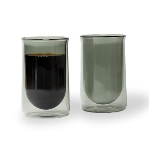 FLUR Tasting Glass (Set of 2): For Coffee, Matcha and Tea - Double-Walled Borosilicate Glass - Handmade - 11oz (Smoke)
