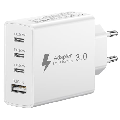 Caricatore USB C 50W, 4 Porto Presa USB C Alimentatore Caricatore USB Multiplo con PD&QC3.0, Adattatore Tipo C Spina Caricabatterie Rapido per iPhone 17 16 15 14 13 12 11 XR, iPad, Samsung S25 S24 S23