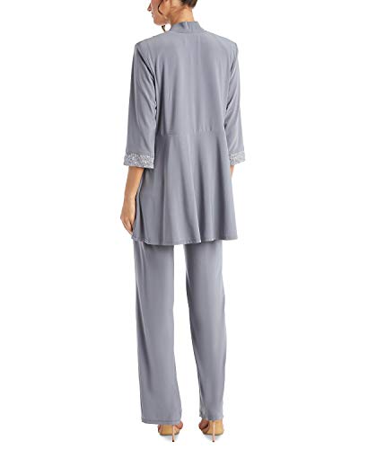 R&M Richards Women's Lace Ity 2 Piece Pant Suit - Mother Of The Bride Outfit, 6 Pewter #TOP1