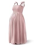 Rnxrbb Slit&Pockets Chiffon Maternity Dress Summer Casual Midi Tank Sleeveless Smocked Pregnancy Dresses Clothes for Beach,Pink Purple-L