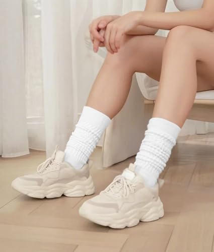 Image of AugRing Womens Slouch Scrunch Socks Retro Knee High Soft Stack Chunky Cozy Boot Socks For Women Size 6-11