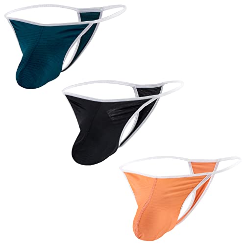 Zonbailon Men's Sexy Thongs G String Bulge Enhancing Thong Big Ball Pouch Tagless T-Back Underwear Multi 3 Pack M #TOP7