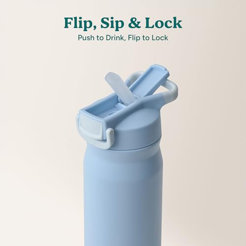 Image of REDUCE 24 oz Hydrate Pro Stainless Steel Insulated Water Bottle - Flip Top Leak-Proof Lid, Dishwasher Safe, BPA-Free, Dual Wall Vacuum, Keeps Drinks Cold for 48 Hrs, Cup Holder Friendly - Glacier