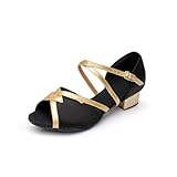 Hixingo Zapatos de Baile Latino Mujer 3cm Tango Zapatos de Salsa y Bachata con Tacón Cómodos Elegante Sandalias para latín, Salsa, Tango, Rumba, Cha Cha -Modelo L1007 (Negro,37)