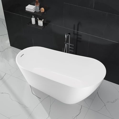 Image of 59 inch Acrylic Freestanding Soaking Bathtub, Free Standing Tub, Stylish Stand Alone Contemporary Soaking Tub with Integrated Overflow and Drain In Chrome, cUPC Certified
