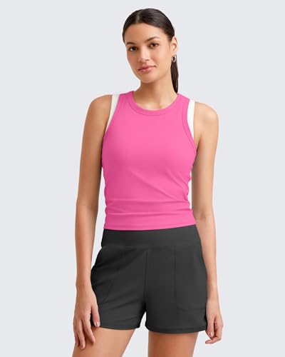 Image of G4Free Workout Tank Tops for Women Slim Fitted Racerback Ribbed Athletic Gym Yoga Tanks Summer Casual