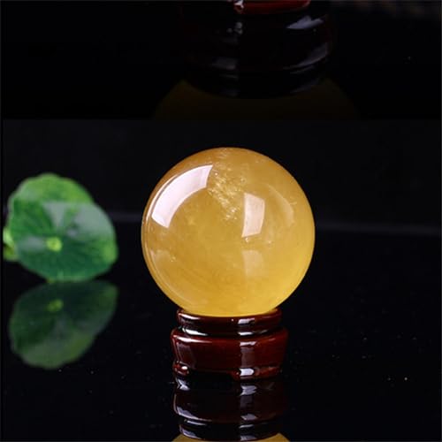 Crystal Ball Yellow Smelt Quartz Crystal Ball with Stand for, Divination Sphere, Home Decoration, Fengshui,Yellow Crystal ball-4