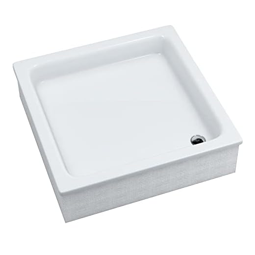 Sellon24® Duschwanne aus Sanitäracryl mit Träger Weiß Stabil Hochglanz Kompaktes Set Styroporträger Duschtasse Acryl-Wanne Quadratisch Befliesbar Tief (90x90x26)