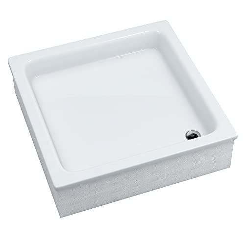 Sellon24® Duschwanne mit Träger Sanitäracryl Acryl Weiß Stabil Hochglanz Kompaktes Set Styroporträger Befliesbar Duschkabine Duschtasse Quadratisch Tief (80x80x26)