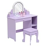 Cadeau de princesse: Bureau coiffeuse enfant avec tabouret & LED, au design féerique, parfait comme cadeau d’anniversaire, Noël ou surprise spéciale pour les petites filles fans de jeux d’imitation.