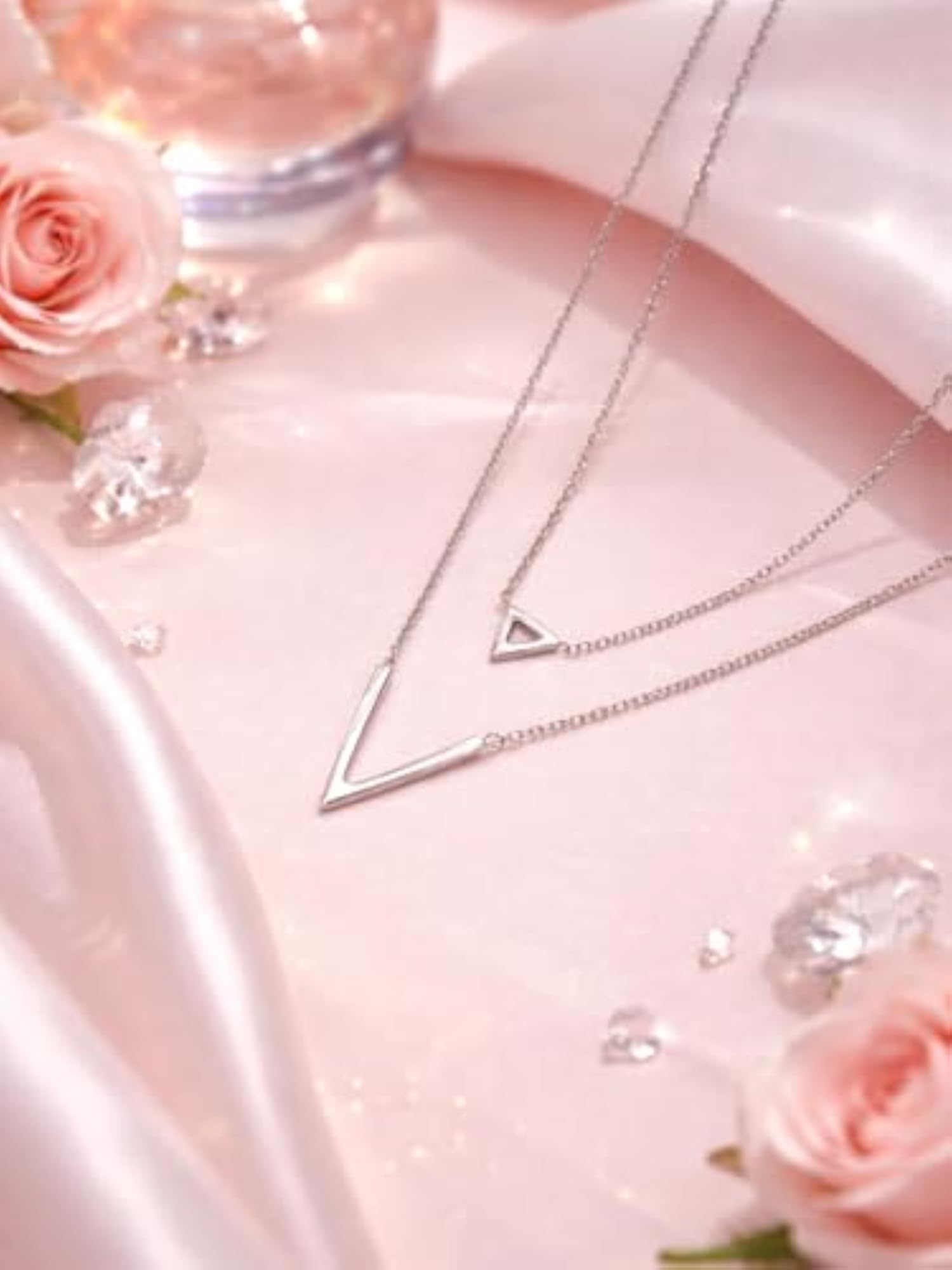 Delicate 925 Silver V-Shape Necklace, Rhodium Plated