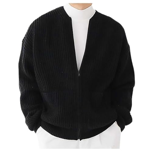 2024 Cardigan Sweater for Men Zip Up Crewneck Knit Long Sleeve Open Front Casual Sweaters Outwear with Pockets Trendy