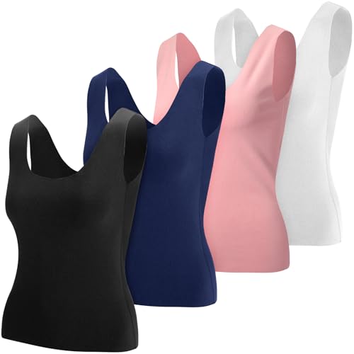 Image of Toulite 4 Pcs Thermal Tank Tops Women Underwear Tops Sleeveless Undershirt for Women Cotton Camisole Warm Base Layer