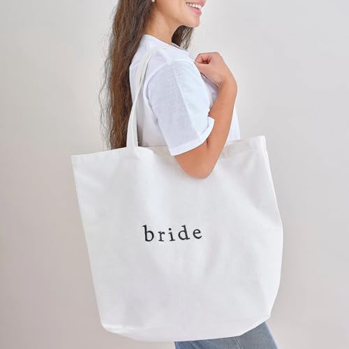 Image of White Canvas Tote Bags,Embroidered Canvas Tote Bag, Bachelorette Party Decorations