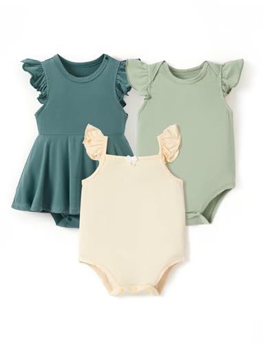 PATPAT Baby Girl Bodysuits - Soft Bamboo Viscose - Flutter Sleeve...