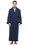 ESKYMODE Mens Cotton Bathrobe, Ankle Length Long Men’s Terry Cloth Towel Bath Robe Navy Blue XXL