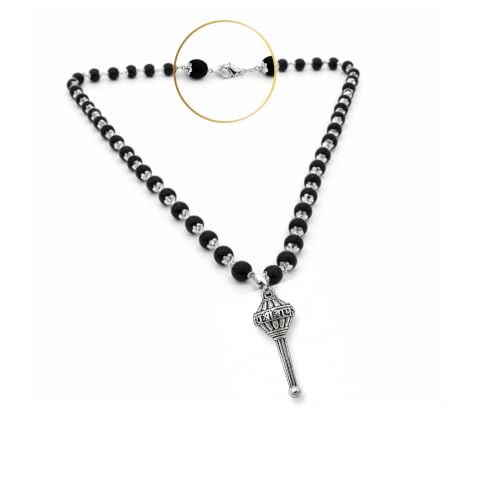 Image of Karungali Malai 8mm Certified with Bajrang Hanuman Gada Pendant Silver Plated | 54 Beads Authentic Black Ebony Wood Mala with German Silver Cap | Spiritual Protection Chain for Men & Women