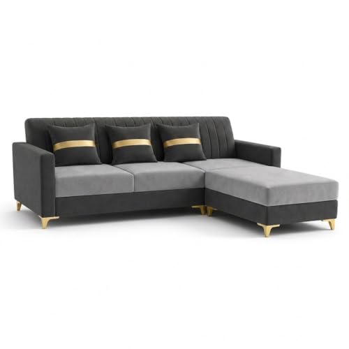 Image of CASASTYLE Signature Groovy 4-Seater L-Shape Sofa Set with Movable Ottoman | Flexible LHS /RHS Layout | Boston Fabric & Plush Cushions | 40D Foam + Zigzag Spring | 3-Yr Warranty (Dark Grey- Light Grey)
