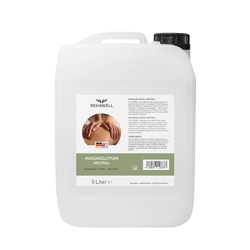 REHAWELL Massagelotion Neutral 5 L – duftfreie professionelle Massagelotion mit Avocadoöl & Vitamin E, vegan, ohne Parabene & Farbstoffe, Made in Germany – für Massageanwendungen