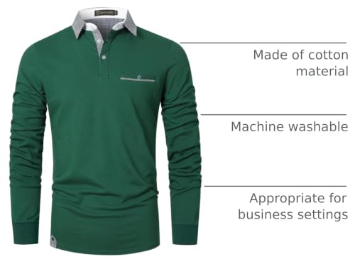 GHYUGR Polo clásico de hombre con estampado a cuadros y manga larga, camiseta casual con bolsillo real para golf y negocios miniatura 4