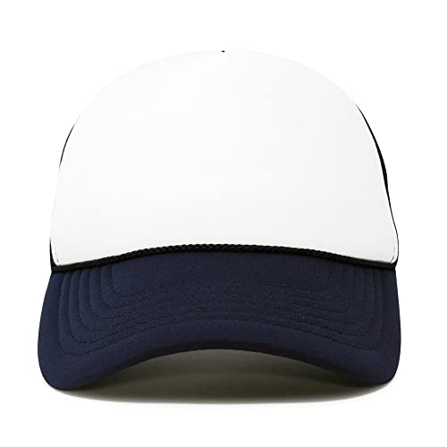 Dalix Youth Trucker Hat Mesh Adjustable Blank Cap Snapback In Navy Blue And White #TOP3