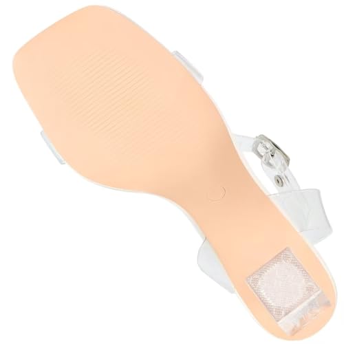 Image of Women's Clear Chunky Block Heeled Sandals 3.74 Inches Open Toe Ankle Strap Block High Heel Sandal Dress Dancing Sandals Daily Work Party Shoes