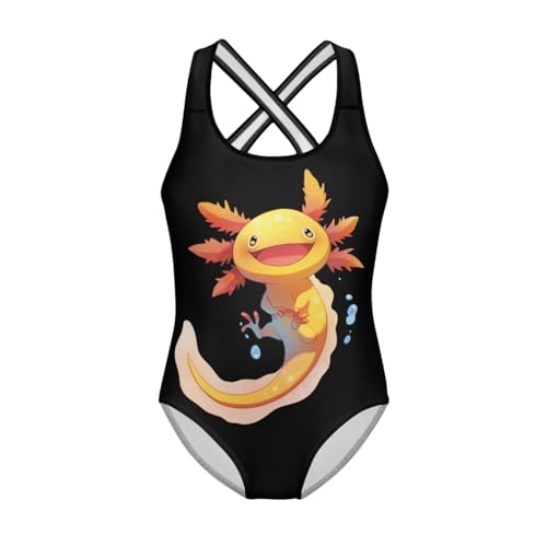 Image of Girls One Piece Swimsuits Axolotl Cross Back Swimwear Beach Summer Quick Dry Beach Bathing Suit