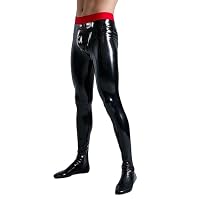 GREEFEI Latex Gummi Herrenhose mit Abnehmbarer Schrittabdeckung Vorne,Latex Leggings mit Angenähten Socken Handgefertigt L