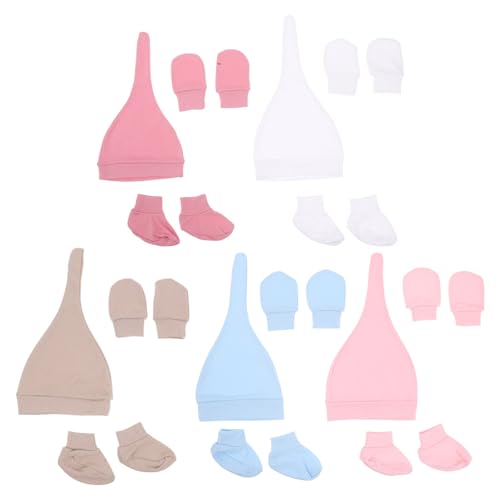 Happyyami 5 Sets Baby Mittens: Newborn Baby Hat Gloves Socks Set - Infant Essentials With Anti-Scratch Design - Easy Wear For Daily Use And Sleep