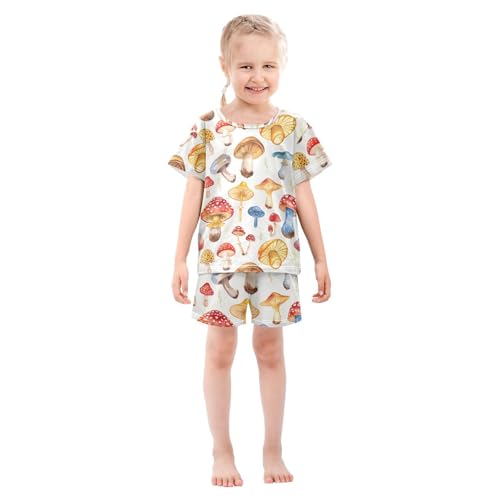 ALAZA Red Blue Yellow Mushroom Pajamas Short Sleeve 2 Piece Sleepwear Top and Bottom Pajama Set Unisex3